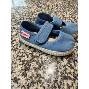 Cienta‎ Mary Jane Shoes Kids Size 19 | 3.5 Blue Canvas Hook Loop Cottagecore